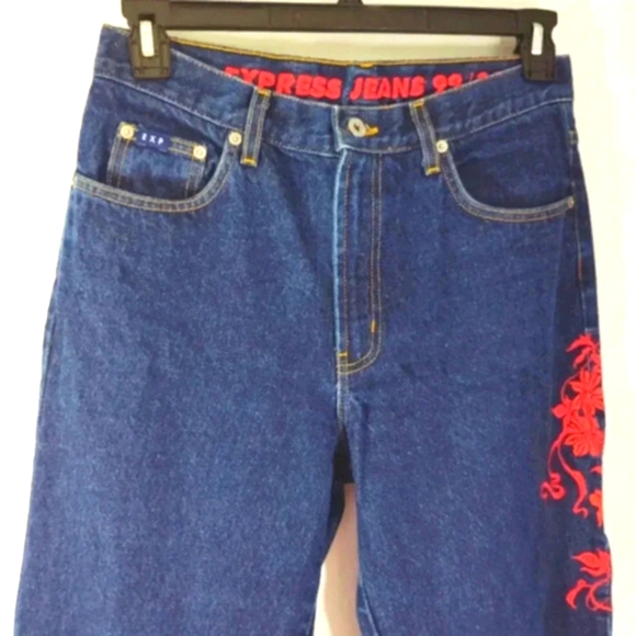 Vintage Express Jeans Y2K 99/00 Red Embroidery 100% Cotton Made in USA 9/10 - Picture 1 of 14